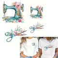 4pcs Sewing Machine Scissors Flowers Designs Iron On Transfers for T-Shirts Rub on Transfers Stickers Vinyl Ready to Press Stickers Iron on Decals for T-Shirts Clothing Hoodie DIY Crafts