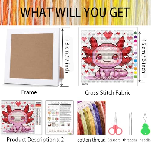 VIGEGU Salamander Stamped Cross Stitch Kits for Adult Beginner with Frame - color: Lizard