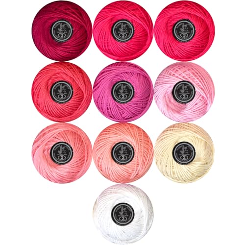 Soft 10 Pearl Cotton Crochet Thread in Balls,Size 3 Rainbow Classic Colors Crochet Thread for Crochet Hardanger Cross Stitch Needlepoint Hand Embroidery (Red) - color: Red