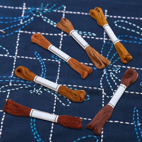 FREEBLOSS 6Pcs Sashiko Thread Skein 55 Yards*6 Brown Colors - color: Brown
