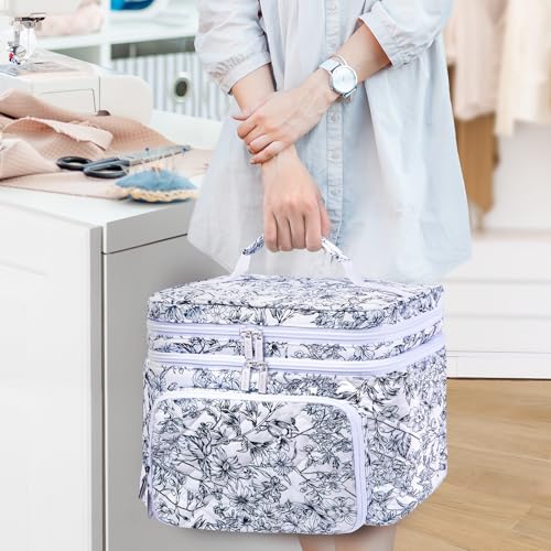 AMOIGEE Large Sewing Basket with 2 Detachable Pouches & Removable Dividers - color: Garden Harvest