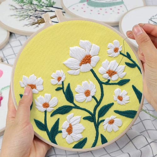 Louise Maelys 3 Pack Floral Embroidery Kit for Beginners with Supplies - color: 3 florals