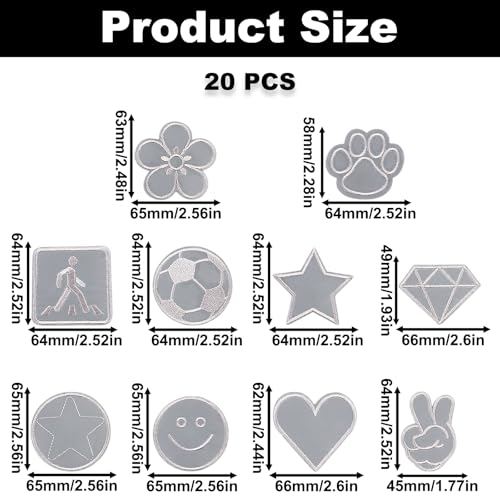 20PCS Reflective Iron On Patches, Embroidered Appliques for DIY Crafts - color: Reflective Silver