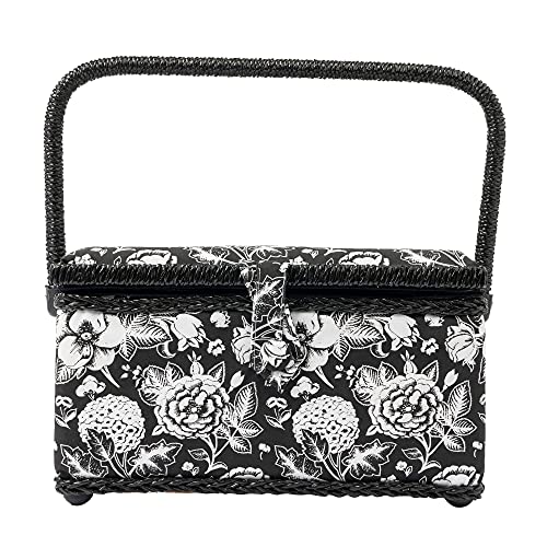 SINGER Sewing Basket, Sewing Kit with Notions, Black & White Floral Print - color: Black & White