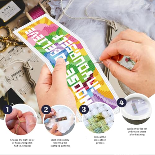 INFUNLY 6PCS Motivational Words Cross Stitch Bookmark Kit for Adults Inspirational Cross Stitch Kits DIY Crossstitch Kits Texts Stamped Embroidery Bookmark Kit with Instructions for Book Lovers - style: Inspirational Words