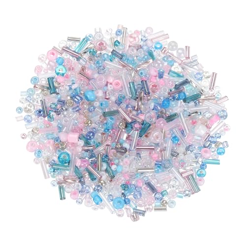 uxcell Mixed Glass Seed Beads 2-7mm Mini Loose Bugle Blue and Pink 2000Pcs - color: Blue and Pink, size: 2-7mm
