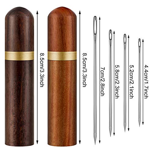 WILLBOND 24 Pcs Self Threading Sewing Needles Sets Large Gauge Needle Hand Sewing Needle Embroidery Needles with Wooden Case for Knitting Mending DIY Handsewing Art Crafts