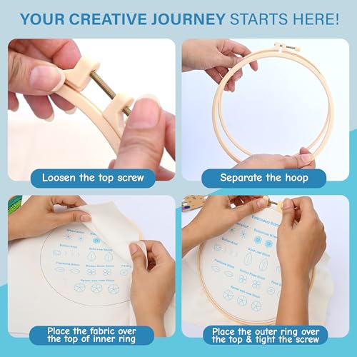 Beginner Embroidery Kit – Learn 28 Stitches – DIY Embroidery Set with 3 Hoops, Stamped Patterns, Needles, Scissors, Thread – Complete Cross Stitch Kit for Adults, Teens, Beginners & Crafters - color: Beginner Practice Patterns
