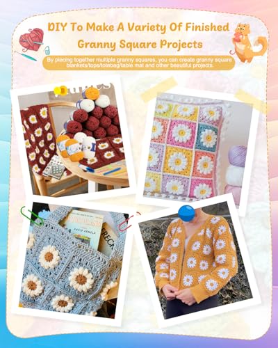 Coopay Crochet Kit for Beginners, Granny Square Crochet Blanket Kit, Red - color: Roman Red - Daisy