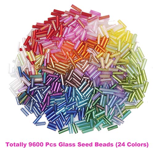 EuTengHao 9600pcs Tube Beads Kit Glass Bugle Seed Beads Small Craft Beads for DIY Bracelet Necklaces Crafting Jewelry Making Supplies with Two Crystal String (7mm, 400 Per Color, 24 Colors) - size: 7mm