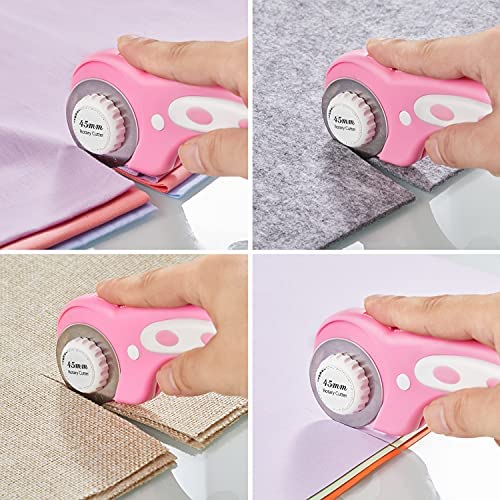 45mm Rotary Cutter with 5pcs Extra Blades, Ergonomic Handle Rolling Cutter with Safety Lock for Fabric, Leather, Crafting, Sewing, Quilting, Fabric Rotary Cutter Perfect for Left & Right Hand(Pink) - color: Pink, size: 45mm