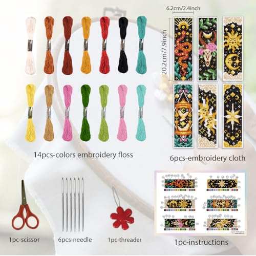 ORIGACH 6 Set Tarot The Sun and Star Cross Stitch Bookmark Kit for Beginner - style: Tarot