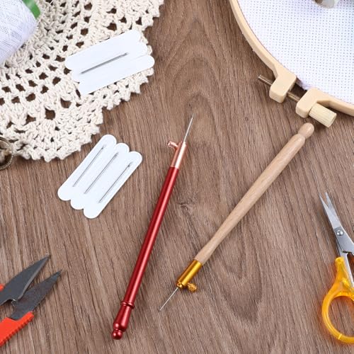 2 PCS Tambour Embroidery Kit, Tambour Hook with 6 Needles, Stainless Steel Bead Embroidery Kit for Sequin Beading DIY Sewing