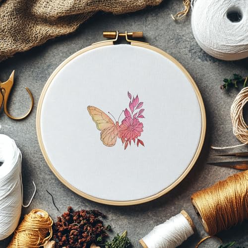 GLOBLELAND 4 Sheets Butterfly Flowers Water Soluble Embroidery Pattern - color: Butterfly