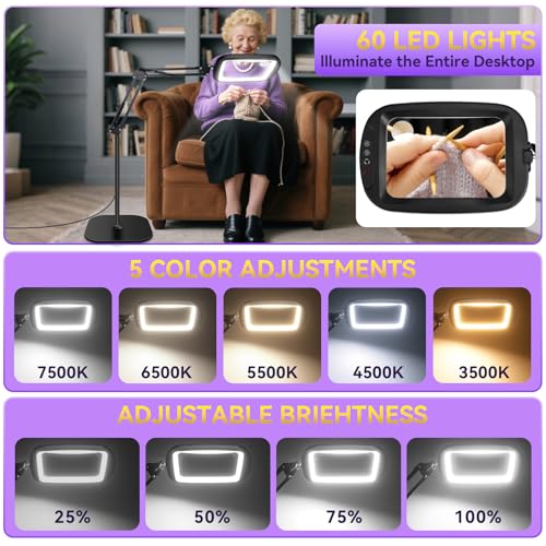 30X 10X Extra Large Floor Magnifying Glass with Light and Stand - color: Black