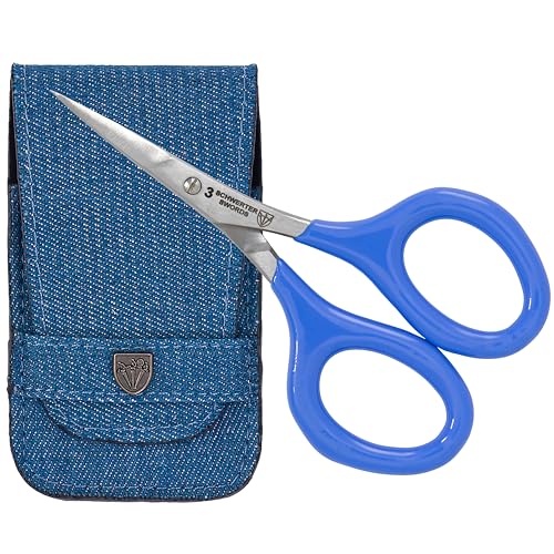 3 Swords Germany - Embroidery Scissors, Shears for Art Work, Daily Use in Household, Sewing, Art Work, Craft with Synthetic Leather case - blue/blue - color: Blue/Blue