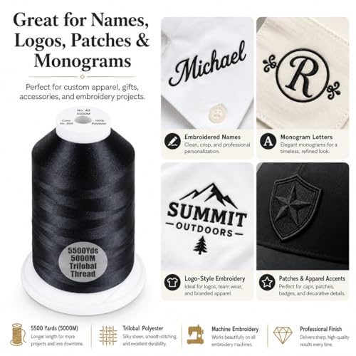 Simthread 5500Yds/5000M 40WT Polyester Embroidery Thread Black 900 - color: Black-900