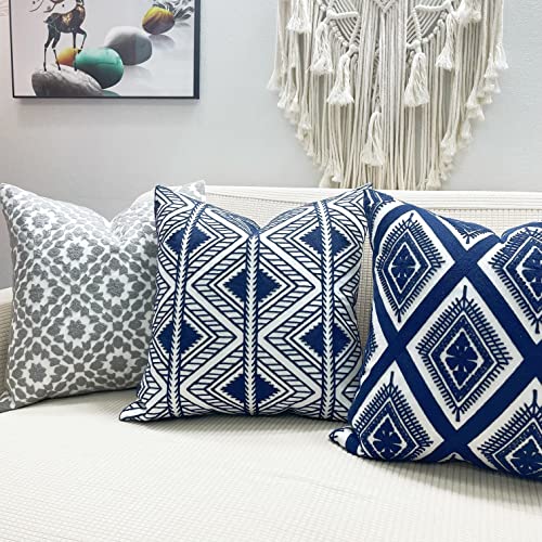 Slow Cow Embroidered Throw Pillow Cover 18 x 18 Inch Navy Blue - color: Navy Big Triangle, size: 18" x 18" (Pack of 1)