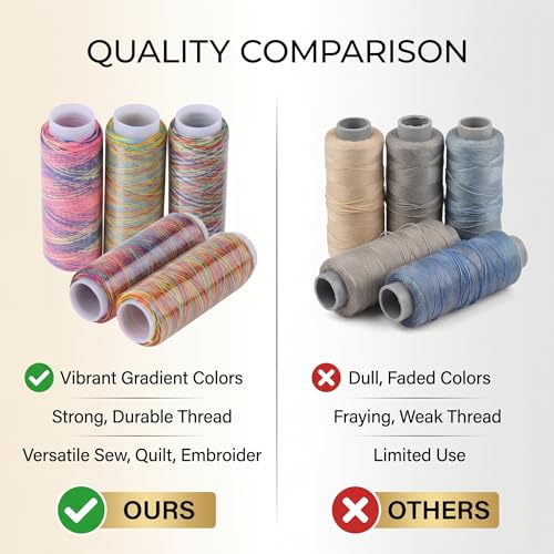 5pcs Multicolor Gradient Sewing Quilting Embroidery Thread Spools Garment Accessory, Polyester, Multicolor