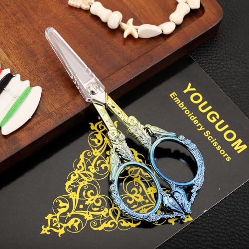YOUGUOM Small Craft Scissors, Mini Sewing Embroidery Shears - color: Blue Golden