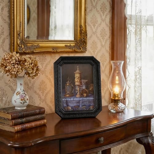 Vintage Picture Frames 5x7 Octagon Black Antique Ornate Picture Frames for Tabletop and Wall Mount with Glass Front Retro Home Decor Old Fashioned Victorian Photo Gallery Wall Decor - color: Black, size: 5x7