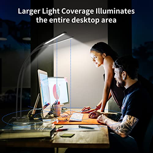 iZELL Desk Lamp, [2 LED Tube] Desk Lamps for Home Office with Clamp, Flexible Gooseneck LED Book Light, Easy Clip on Reading Lights for Bedrooms Beside Table Headboard College Dorm Bed Room - Black - style: 2 LED Lamp