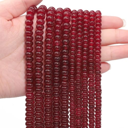5x8mm 100Pcs Natural Smooth Red Chalcedony Rondelle Beads for Jewelry Making Loose Spacer Abacus Disk Beads Gemstone for Bracelets Necklace DIY Crafts - color: Smooth Red Chalcedony