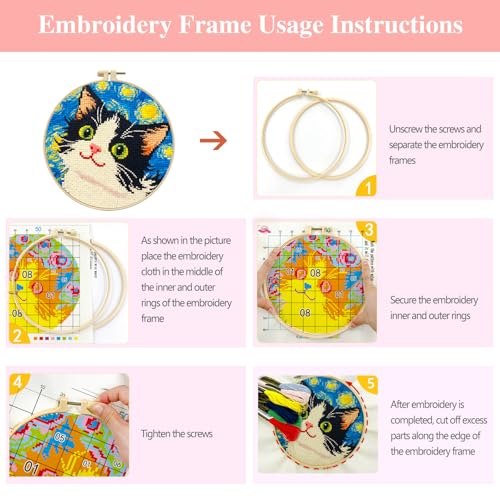 Zhenqing 3 Pack Cat Stamped Cross Stitch Kit for Beginners - color: 3 Pack Cat