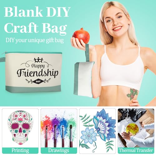 Silkfly 15 Pcs Cotton Canvas Makeup Bags Cosmetic Zipper Bags 10.2 x 5.5 x 2'' Blank DIY Pouch Bulk Pencil Case with Bottom Travel Toiletry Pouch for Women Craft Decor Gift (Beige and Green) - color: Beige and Green