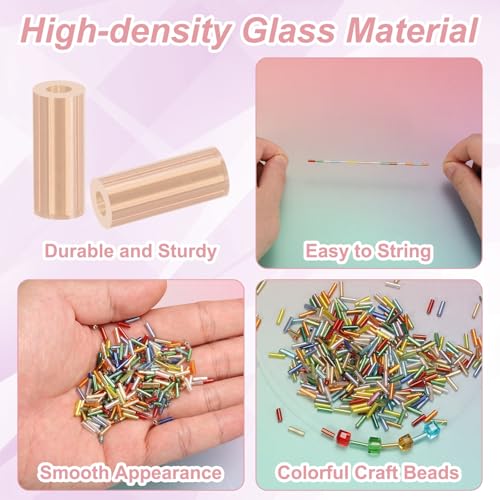 M METERXITY 1800-Pack Bugle Beads, 2x4mm Embroidery Craft Glass Bugle Tube Seed Beads for DIY Craft/Bracelet/Necklaces [Champagne] - color: Champagne, size: 2x4mm