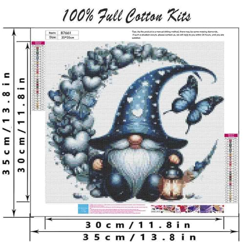 DYAIANGMU Gnome Stamped Cross Stitch Kit for Adults 13.7x13.7 inches - color: red-16