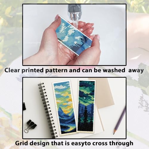 ACRNIGHEET 6PCS Stamped Cross Stitch Bookmark Kits for Beginners Scenery - style: Landscape Patterns 1