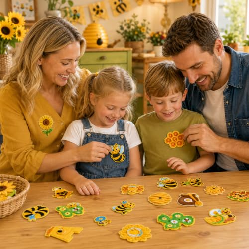 Cinrobiye 38 Pcs Bee Patches Self Adhesive Honey Bee Honeycomb Sunflower A to Z Alphabet Applique Preppy Cute Bee Themed Chenille Letter Patches Stick on for Clothing Hats Bags Fabric DIY Crafts - style: Bee