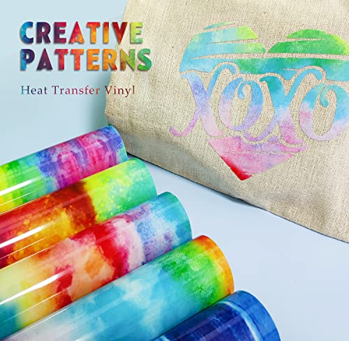 Tintnut Rainbow Watercolor Heat Transfer Vinyl,8 Pcs 12x10in HTV Vinyl - color: Light Watercolor
