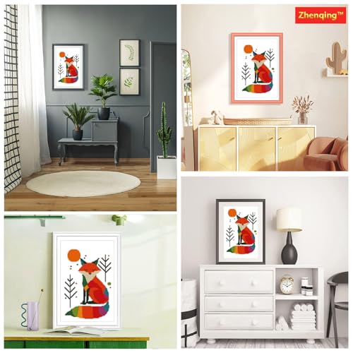 Zhenqing Rainbow Fox Cross Stitch Kit - 11CT Pre-Printed 28x38cm Fabric with Threads & Needle (No Tools) (68571) - color: Rainbow Fox