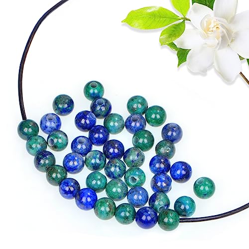 AD Beads Natural Gemstone 8mm Round Loose Beads Big Hole 2.5mm Sized 40pcs (Lapis Lazuli Chrysocolla) - color: Lapis Lazuli Chrysocolla