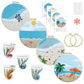 4 Set Ocean Embroidery Kit for Beginners Adults Embroidery Starter Kit Ocean Beach Pattern Spring Summer Hand Crewel Embroidery Kit Cross Stitch Kit Include Instruction 2 Hoops Color Threads Needles - color: Ocean