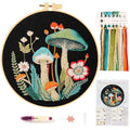 Mushroom Embroidery Kit for Beginners Adults, Stamped Hand Embroidery Kit, Embroidery Starter Kit with Floral and Mushroom Design, Cross Stitch Kits with Printed Embroidery Cloth and Embroidery Tools - color: Black Multi