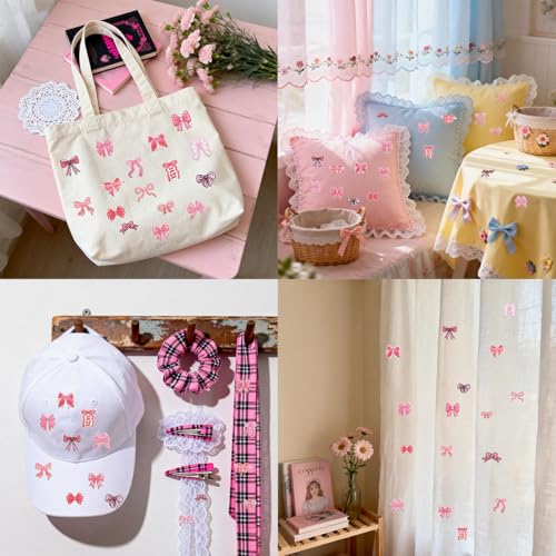 16pcs Bow Iron on Patches, Cute Pink Embroidered Applique Patch for Clothes - color: Pink Bow, 16pcs