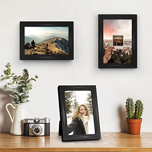 Emfogo 4x6 Picture Frame, Pack of 2 Photo Frame with Real Glass, Solid Wood Rustic Picture Frames 4x6 Display for Wall Decor (Vintage Black) - color: Vintage Black, size: 4x6 inch