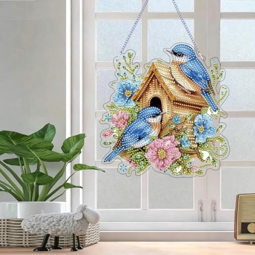 STGLCR Birdhouse DIY Hanging Diamond Art Kits for Adults Flower, Bird Diamond Painting Kits, Special Shaped Rhinestone, Acrylic 5D Gem Art Craft Window Pendants Home Garden Wall Hanging Ornament Kits - color: Birdhouse