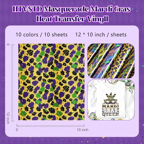 HTVSTD Mardi Gras Mark Heat Transfer Vinyl 10Sheet 12×10in Iron on Vinyl - color: Mysterious