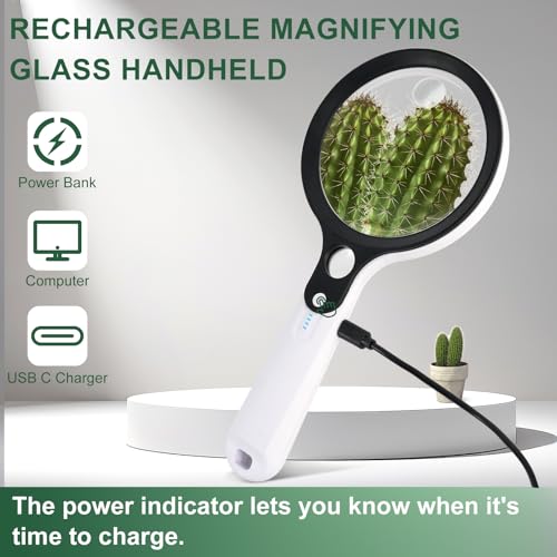 10X 20X 45X Magnifying Glass with 48 LED Light - color: White Handle