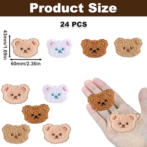 24PCS Bear Chenille Iron On Patches, Animal Appliques for DIY Crafts - color: 4 Colors