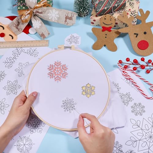 GLOBLELAND 4 Sheets Winter Snowflake Water Soluble Embroidery Pattern - color: Winter Snowflake