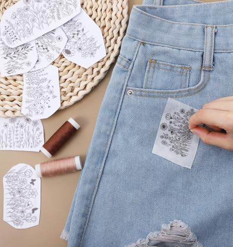 25PCS Embroidery Transfer Patterns, 2 Sheets Embroidery Patterns Water Soluble for Hand Sewing Needlework Beginners (11.7 * 8 Inch)