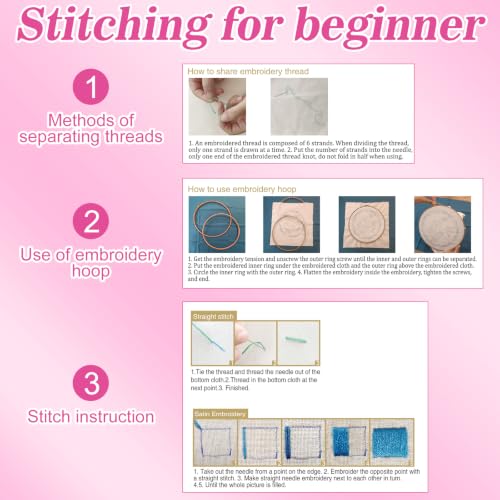 Mindsoft 3 Set Needlepoint Kit for Beginners with Hoop,Pink Halloween - style: Pink Halloween