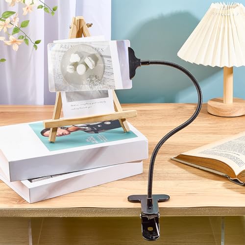 OLYCRAFT 5X Magnifying Glass with Clip 6.6x3.5 Inch Large Full Page Magnifier with Clamp Adjustable Flexible Gooseneck Clip on Magnifying Glass for Sewing Crafts Embroidery Reading Books