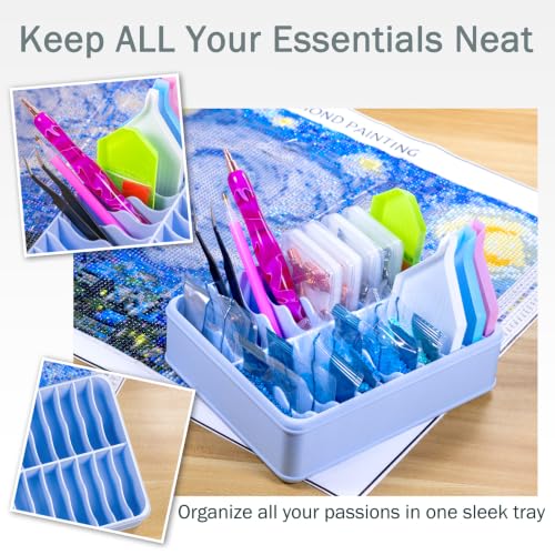 RaySoar 3D Printed 20 Grids Diamond Painting Bag Organizer, Multi Slot Drill Bags Storage Tray, Spill Proof Stand Upright Portable Desktop Craft Storage Caddy for Small Diamond Art Accessories -Blue - color: Blue