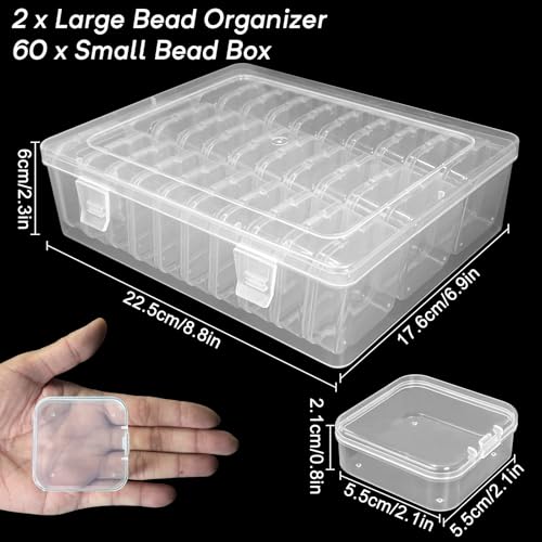 Guyuyii 62 Clear Plastic Bead Storage Containers with Hinged Lids & Labels - size: 62 Pcs